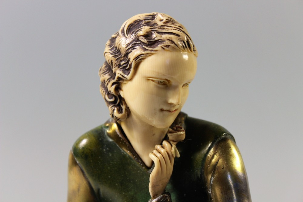 Large French Art Deco Girl and Pheasant by Menneville c1920-30 View XI