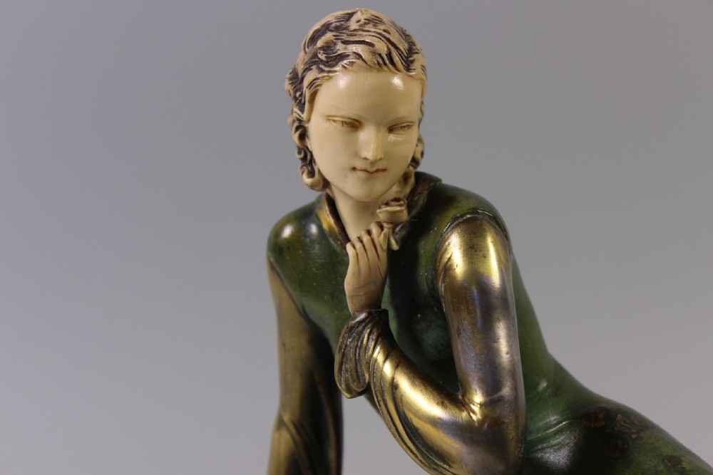 Large French Art Deco Girl and Pheasant by Menneville c1920-30 View XII