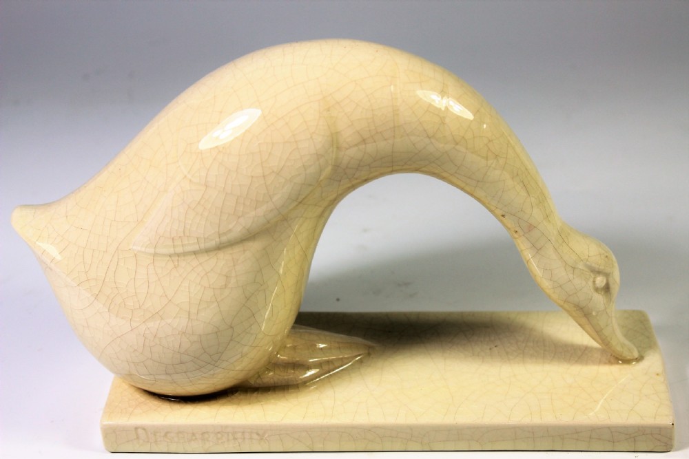French Art Deco Craquele Duck by Desbarbieux c1920-30