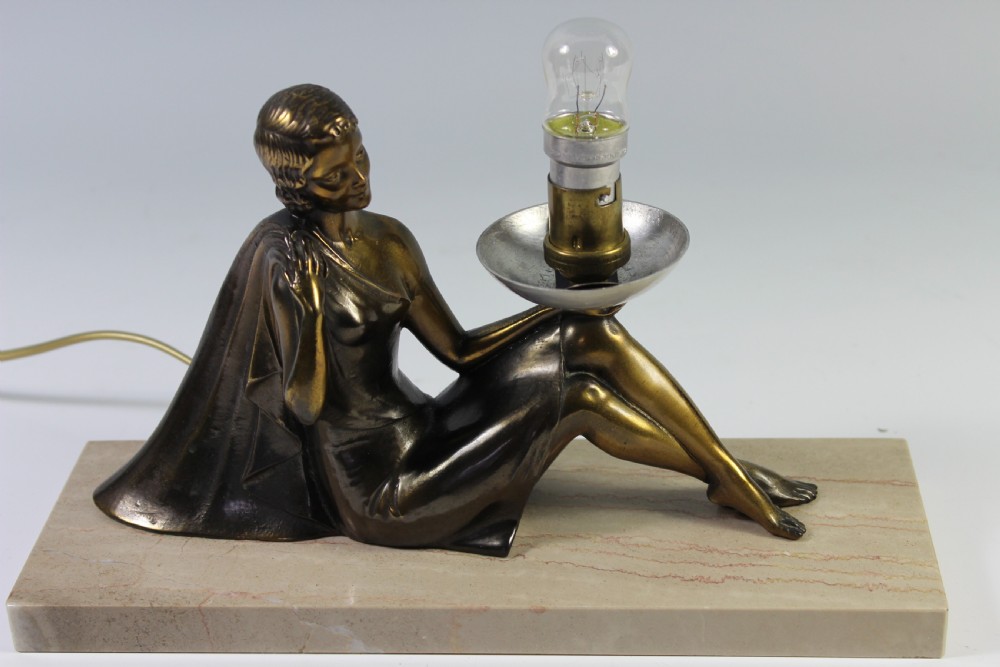 Balleste, French Art Deco Girl with Lamp, Circa 1920-30 View IV