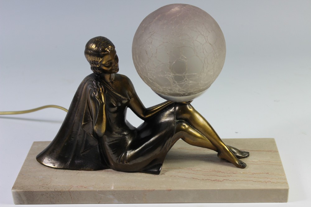 Balleste, French Art Deco Girl with Lamp, Circa 1920-30 View III