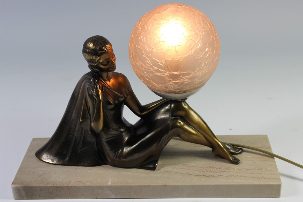 Balleste, French Art Deco Girl with Lamp, Circa 1920-30