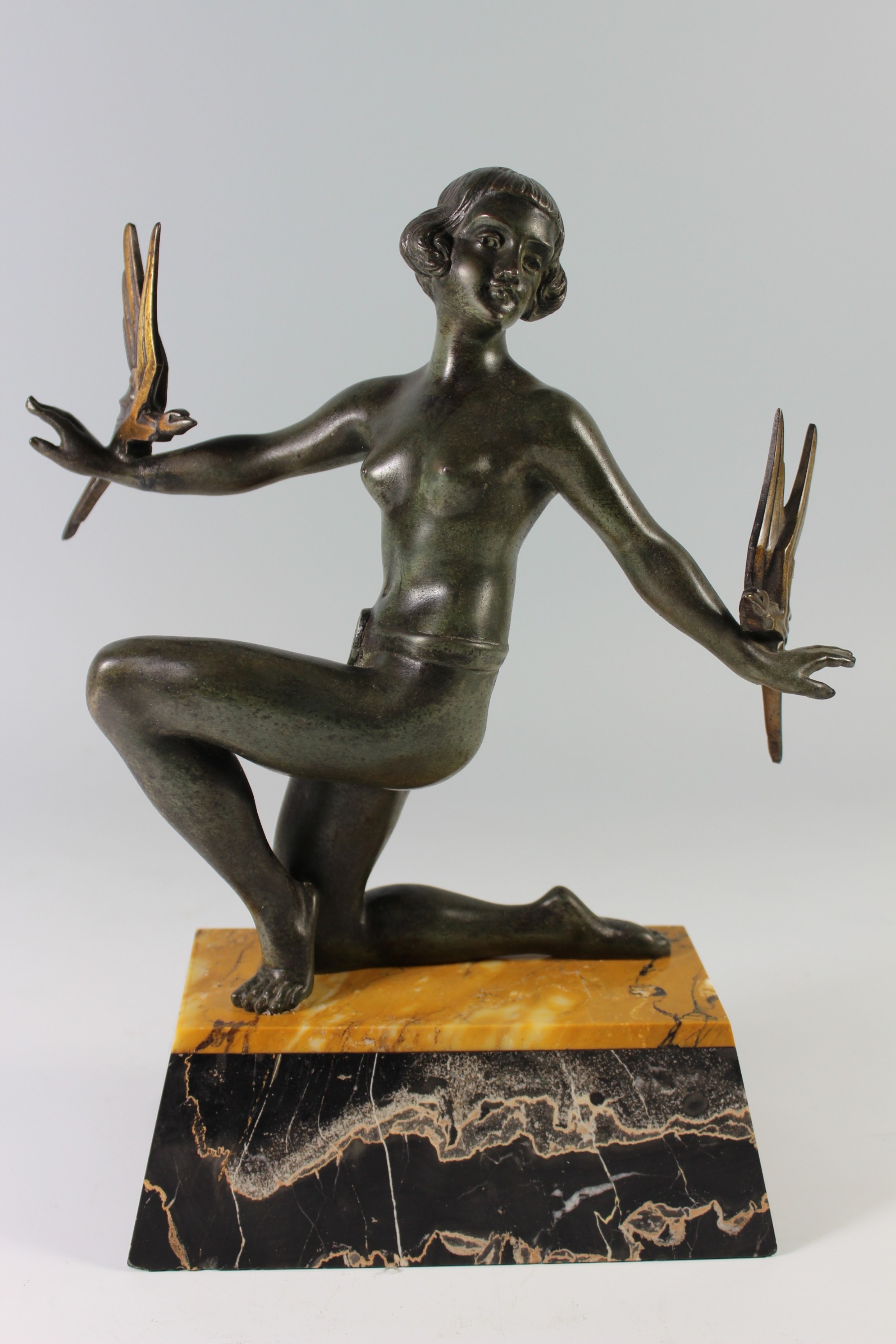 French Art Deco Nude Lady with Phoenix Birds, Attributed to Limousin c1920-30