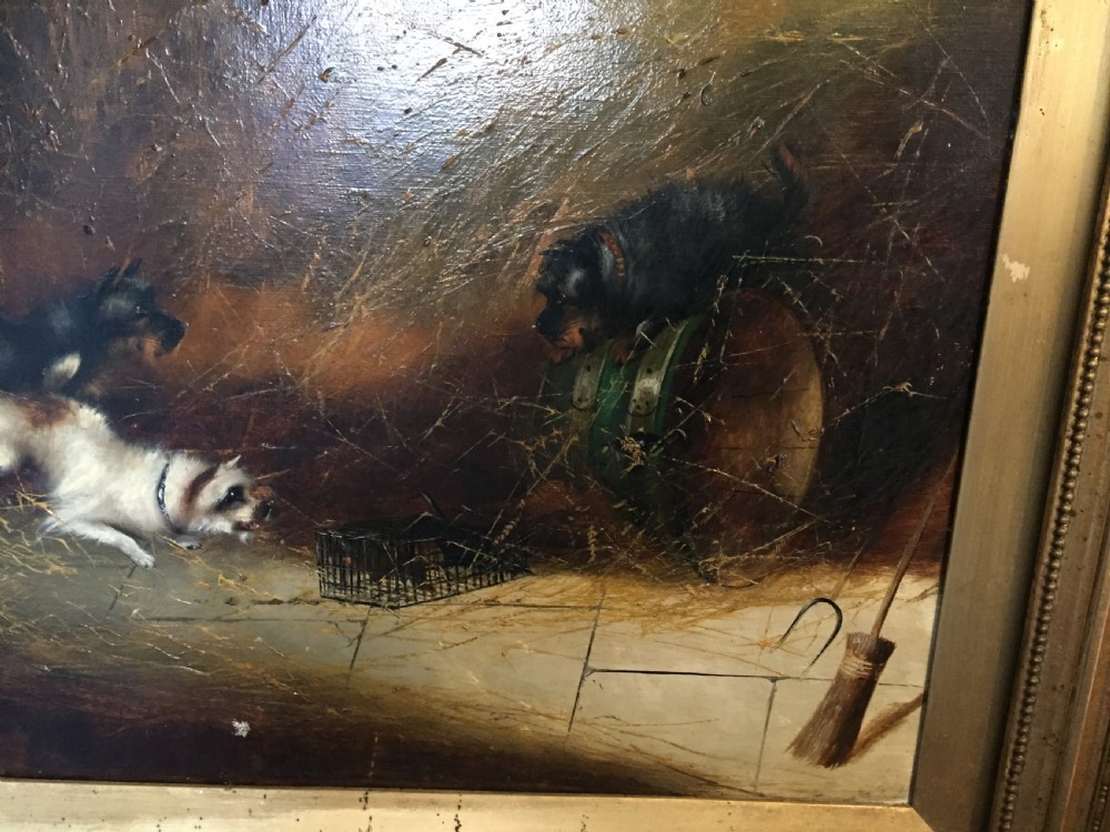 FRANK CASSELL (BRITISH, 19TH CENTURY), FIVE TERRIERS RATTING IN A BARN, SIGNED  View III