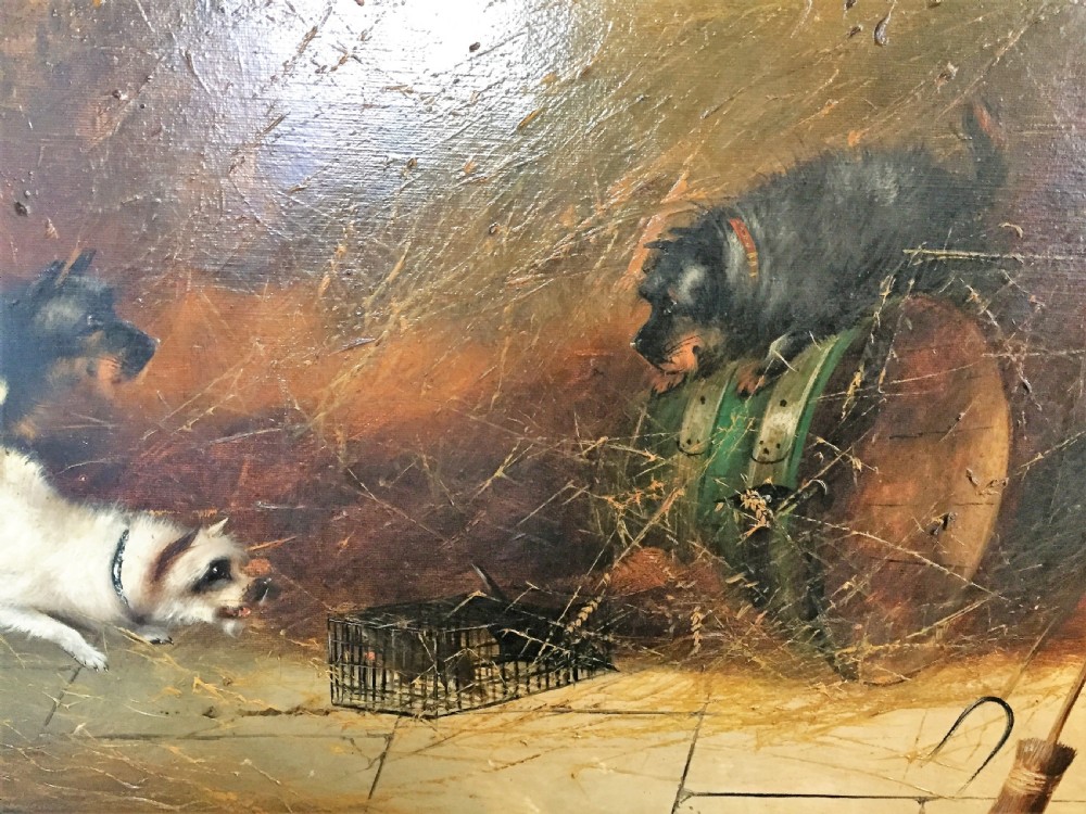 FRANK CASSELL (BRITISH, 19TH CENTURY), FIVE TERRIERS RATTING IN A BARN, SIGNED  View VI