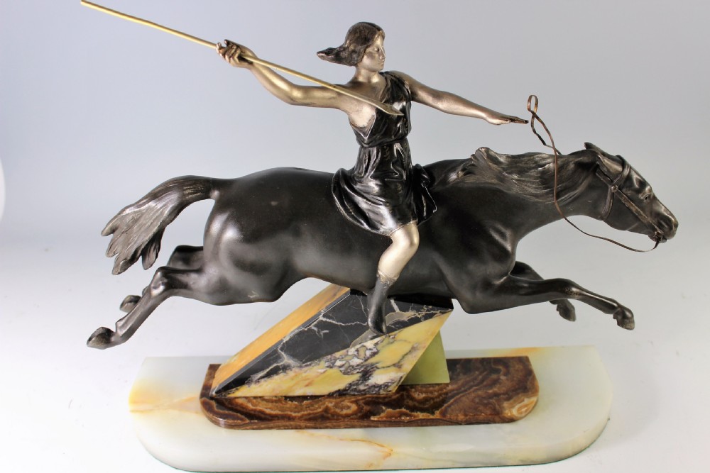 French Art Deco Female Warrior Horse Rider, c.1920-30