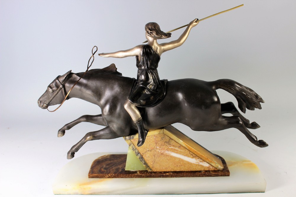 French Art Deco Female Warrior Horse Rider, c.1920-30 View II