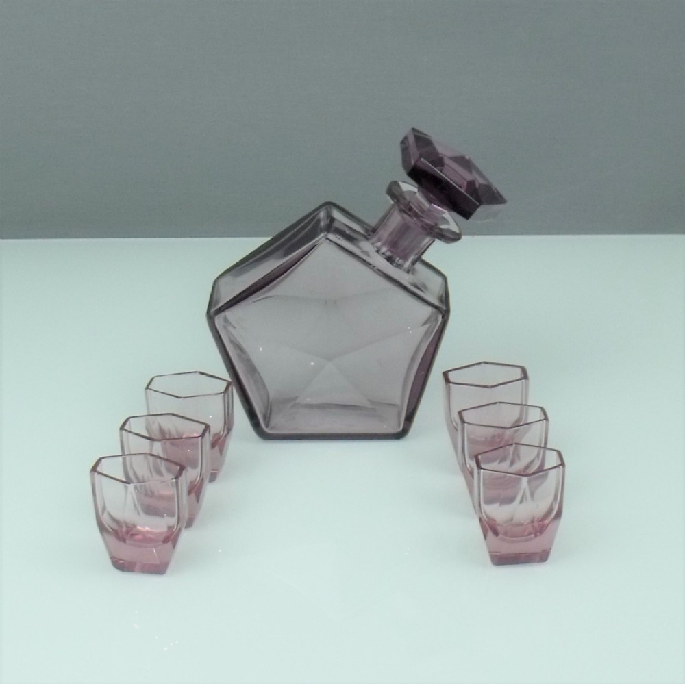 Art deco crystal liqueur set and 6 glasses, circa 1930-40