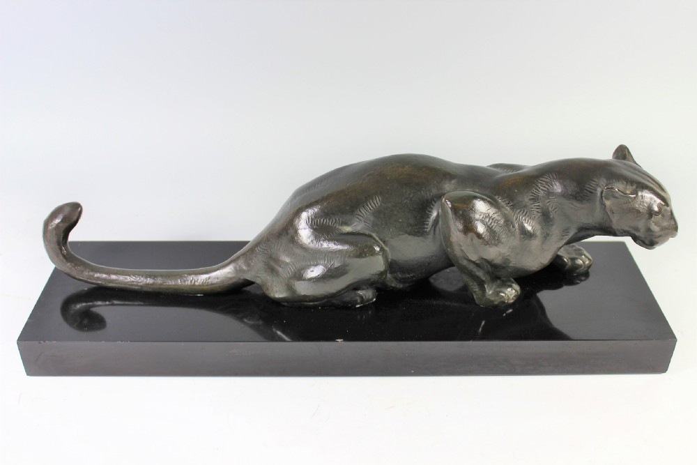 French Art Deco Crouching Bronze Panther c.1930