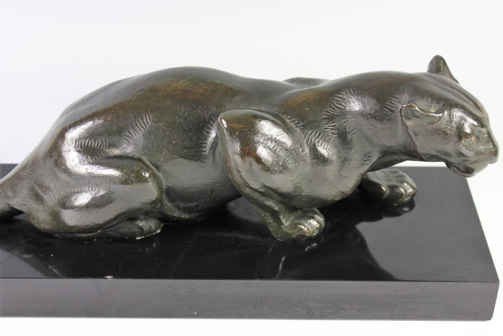 French Art Deco Crouching Bronze Panther c.1930 View II
