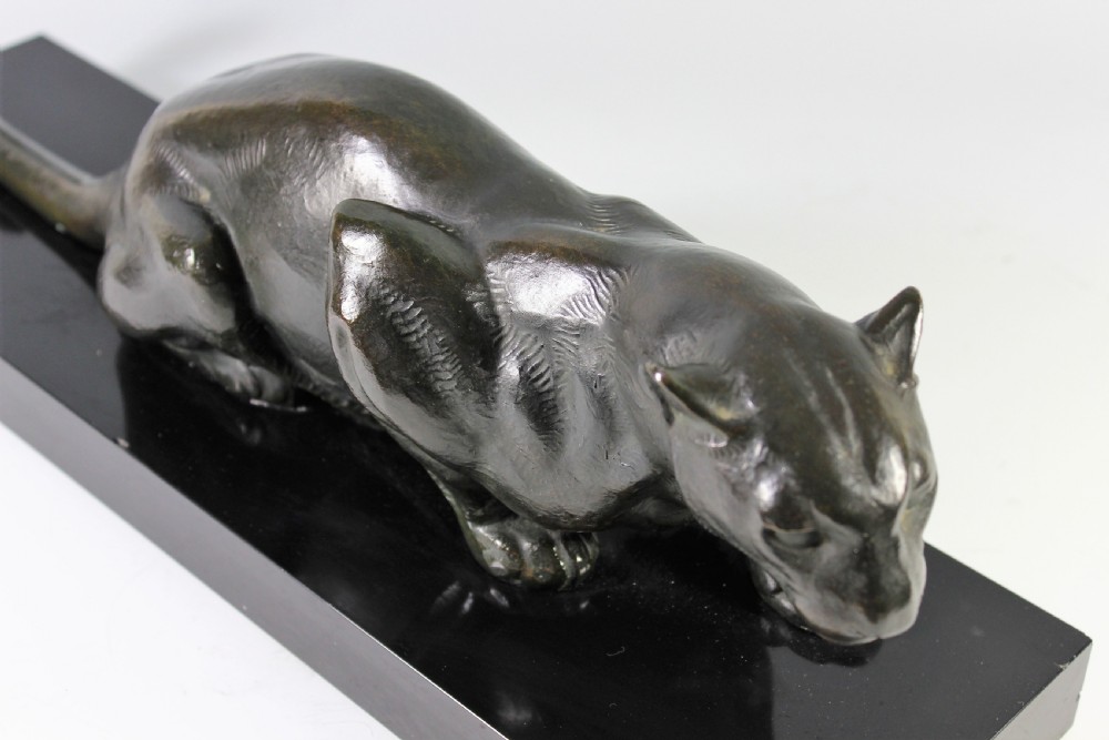 French Art Deco Crouching Bronze Panther c.1930 View III