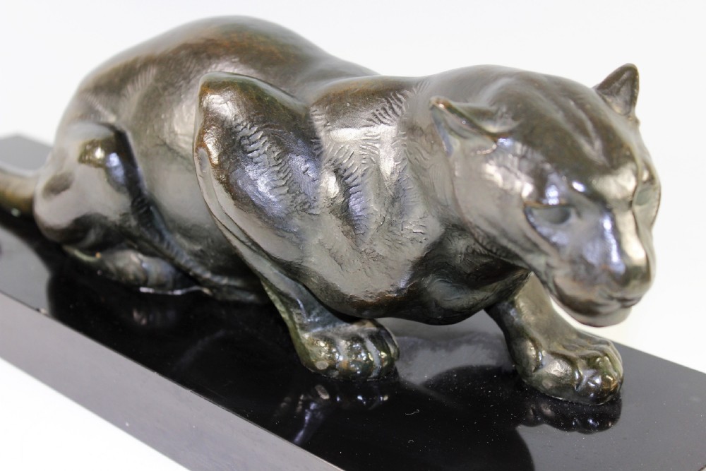 French Art Deco Crouching Bronze Panther c.1930 View IV