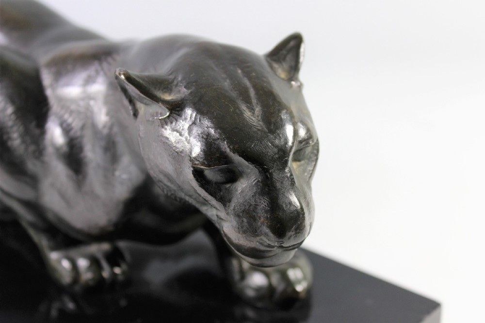 French Art Deco Crouching Bronze Panther c.1930 View V
