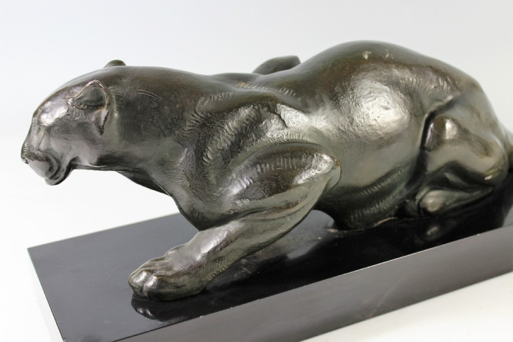 French Art Deco Crouching Bronze Panther c.1930 View VI