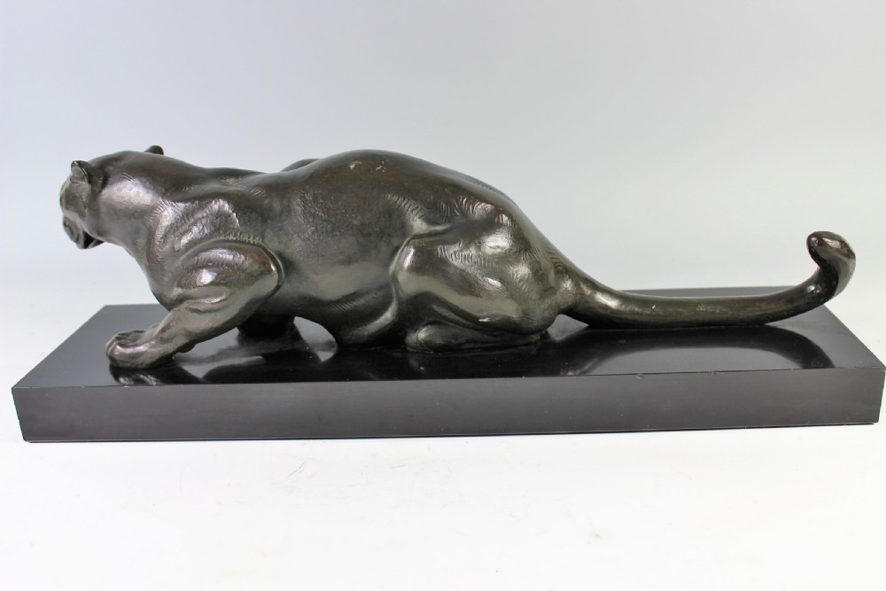 French Art Deco Crouching Bronze Panther c.1930 View VII