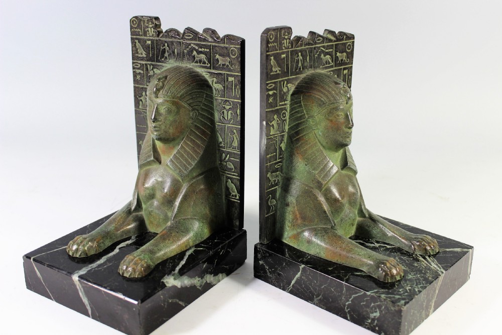 C. Charles rare pair of art deco sphinx bookends, circa 1930