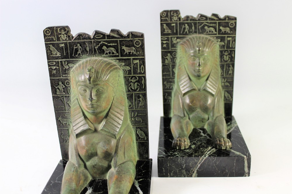 C. Charles rare pair of art deco sphinx bookends, circa 1930 View VII