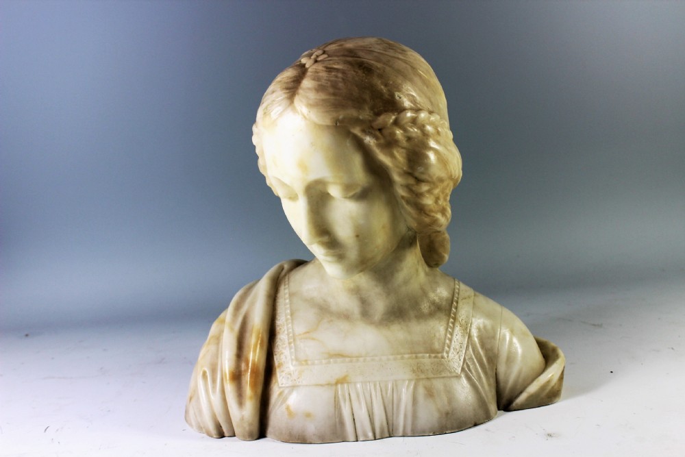 French art nouveau alabaster bust of a girl, c.1900