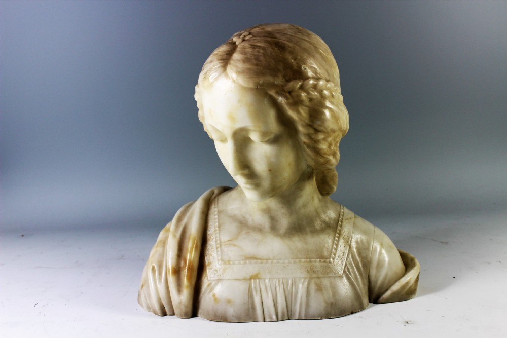 French art nouveau alabaster bust of a girl, c.1900 View II