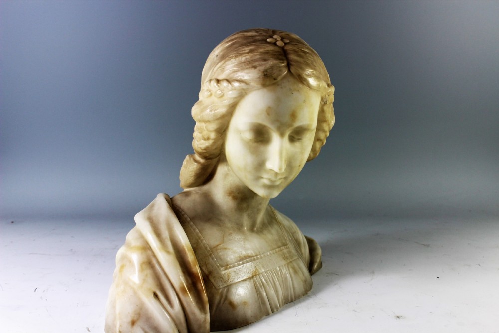 French art nouveau alabaster bust of a girl, c.1900 View III