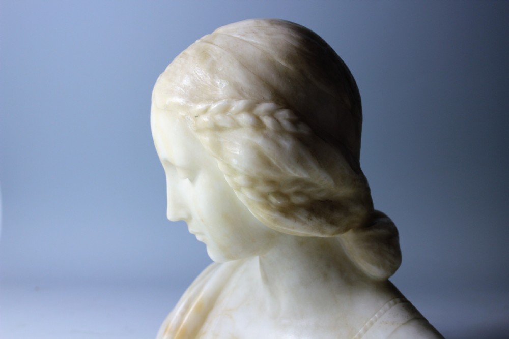 French art nouveau alabaster bust of a girl, c.1900 View IV