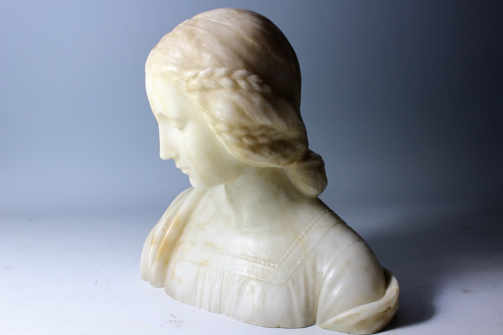 French art nouveau alabaster bust of a girl, c.1900 View V