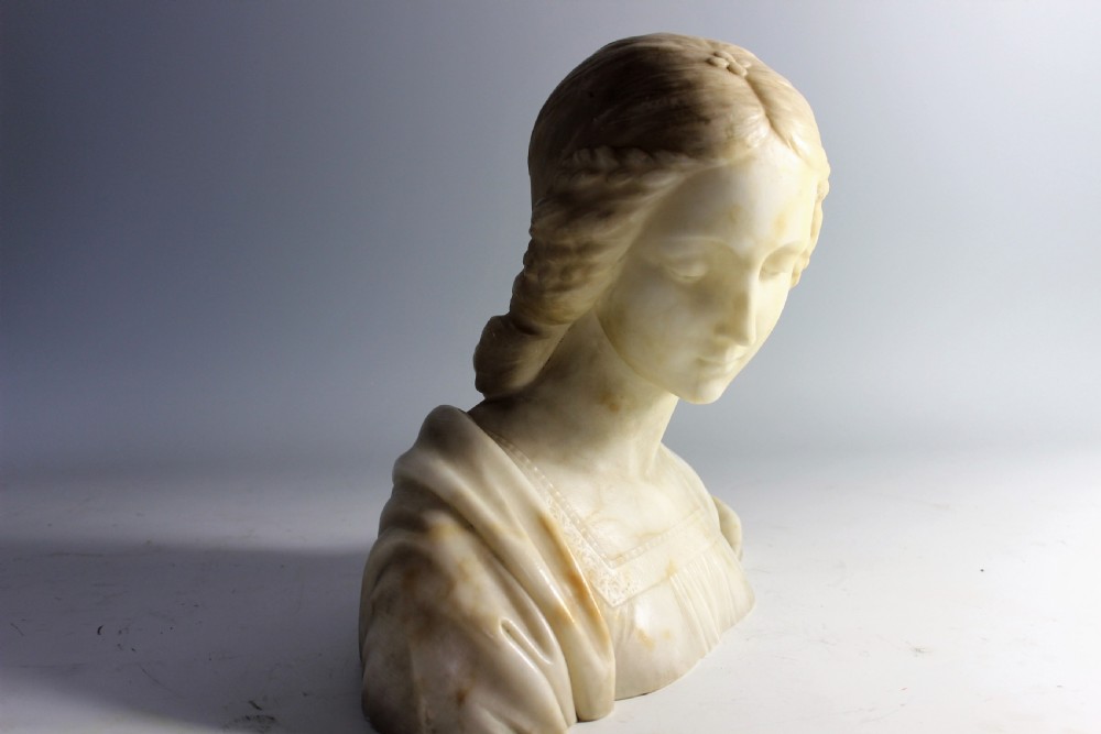 French art nouveau alabaster bust of a girl, c.1900 View VI