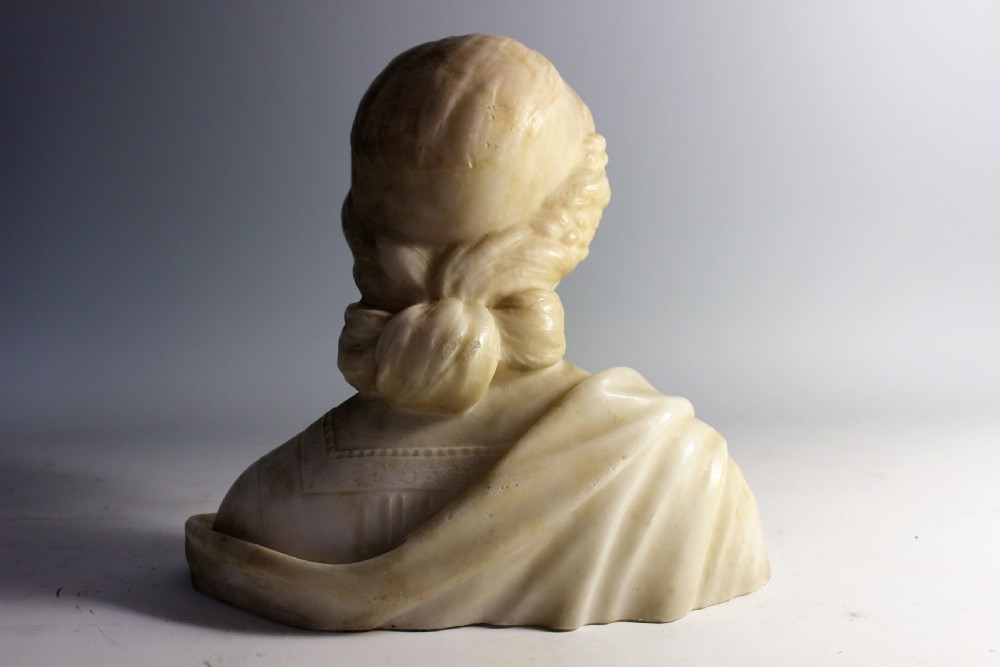 French art nouveau alabaster bust of a girl, c.1900 View VII