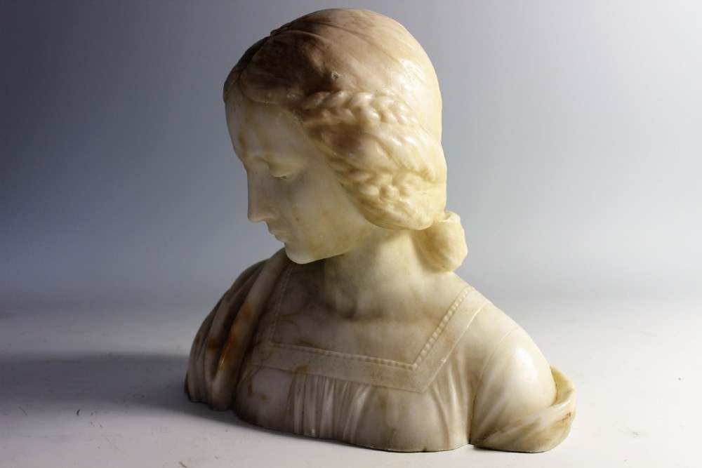 French art nouveau alabaster bust of a girl, c.1900 View IX