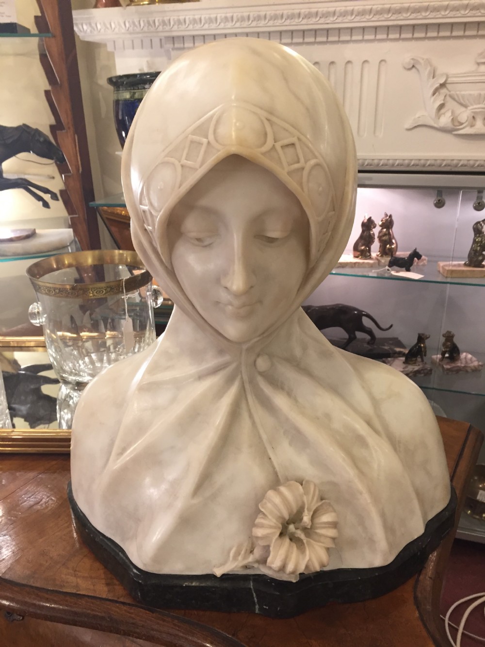 Original French art nouveau marble bust of a young girl, c.1900