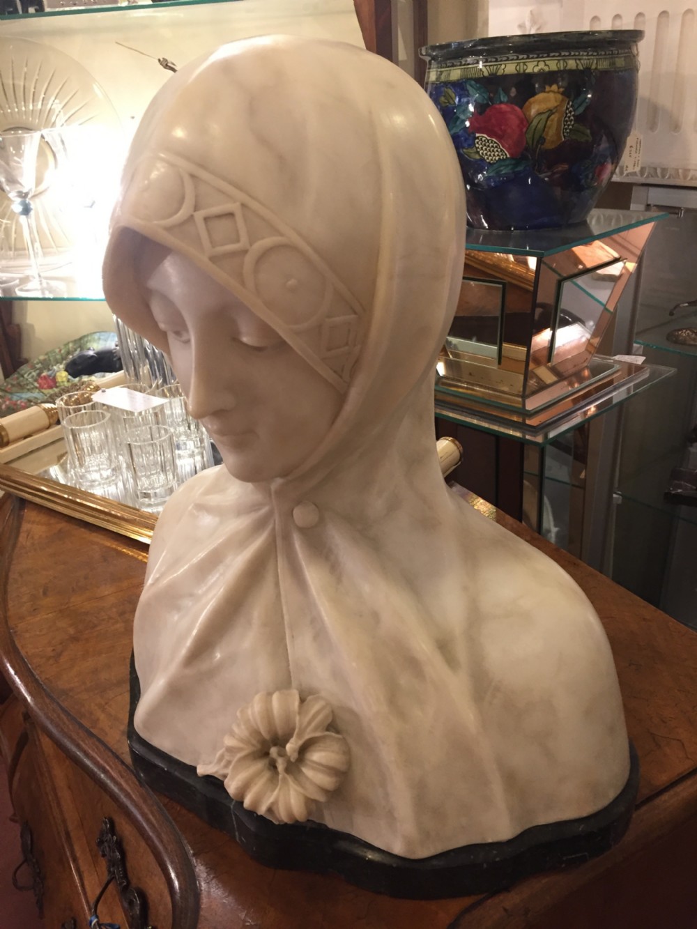 Original French art nouveau marble bust of a young girl, c.1900 View IV