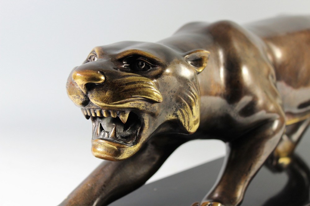 Brault French Art Deco Strowling Bronze Panther c.1930 View III