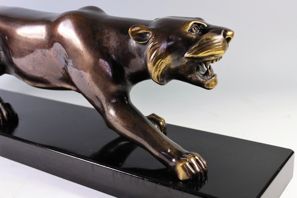 Brault French Art Deco Strowling Bronze Panther c.1930 View V