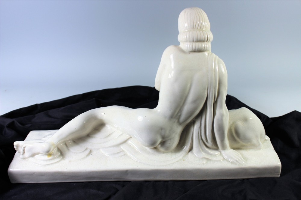 Charles Lemanceau French art deco craquele ceramic of a seated nude, c.1930 View II