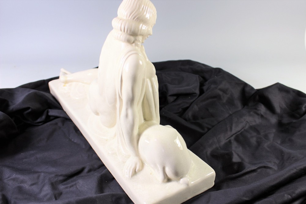 Charles Lemanceau French art deco craquele ceramic of a seated nude, c.1930 View III