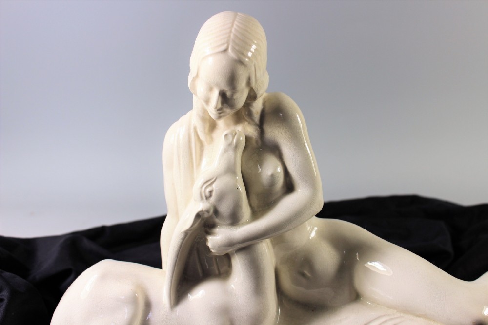 Charles Lemanceau French art deco craquele ceramic of a seated nude, c.1930 View IV