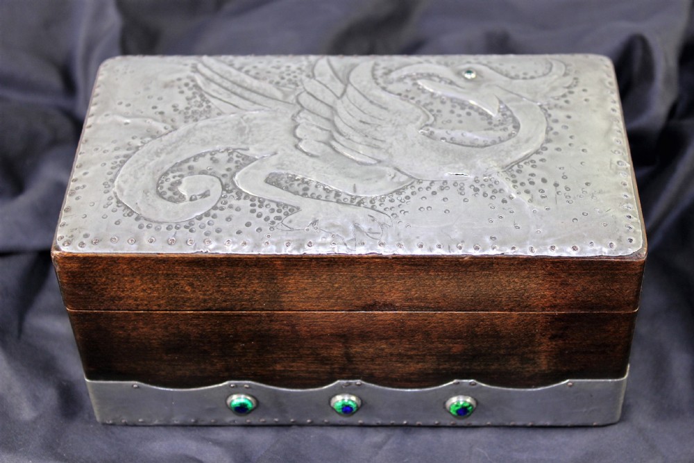 Art Nouveau pewter casket with cabochons c.1910