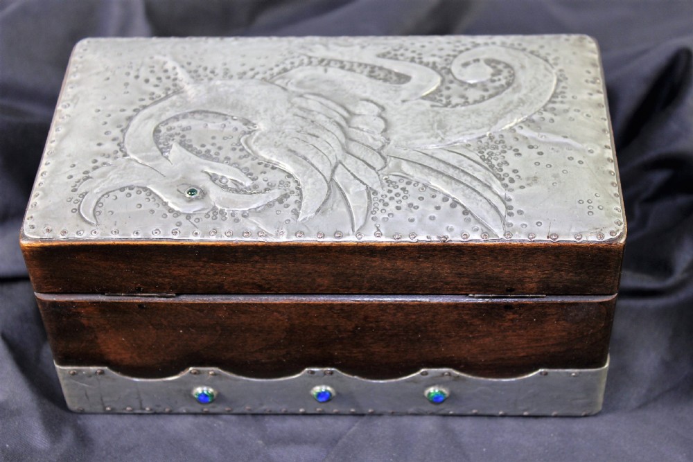 Art Nouveau pewter casket with cabochons c.1910 View IV