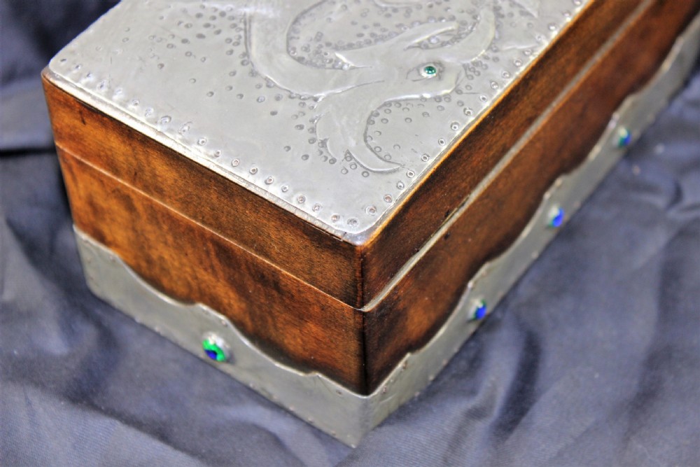 Art Nouveau pewter casket with cabochons c.1910 View VI