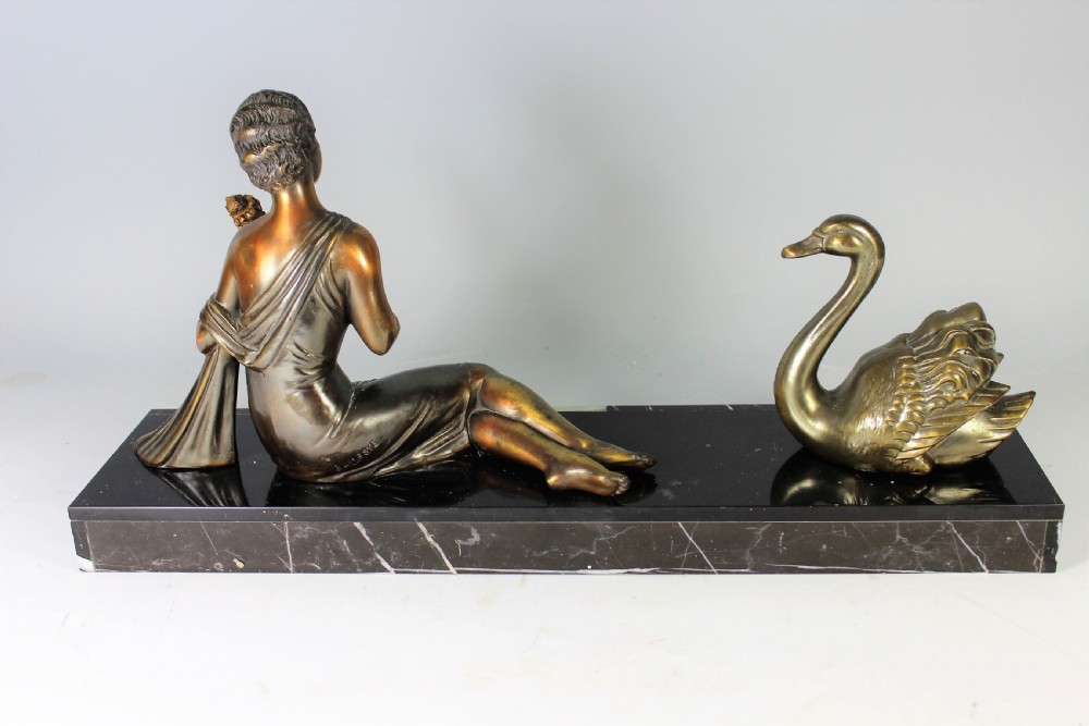 BALLESTE, FRENCH ART DECO LADY AND SWAN c.1930s View VII