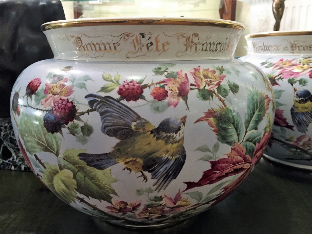 Pair of Commissioned Hand Painted French Jardinieres, Dated 1897 View II