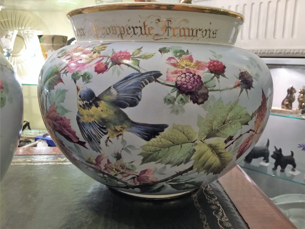 Pair of Commissioned Hand Painted French Jardinieres, Dated 1897 View III