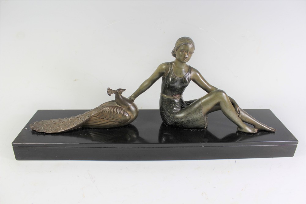 French Art deco Girl and Peacock c,1930 View II
