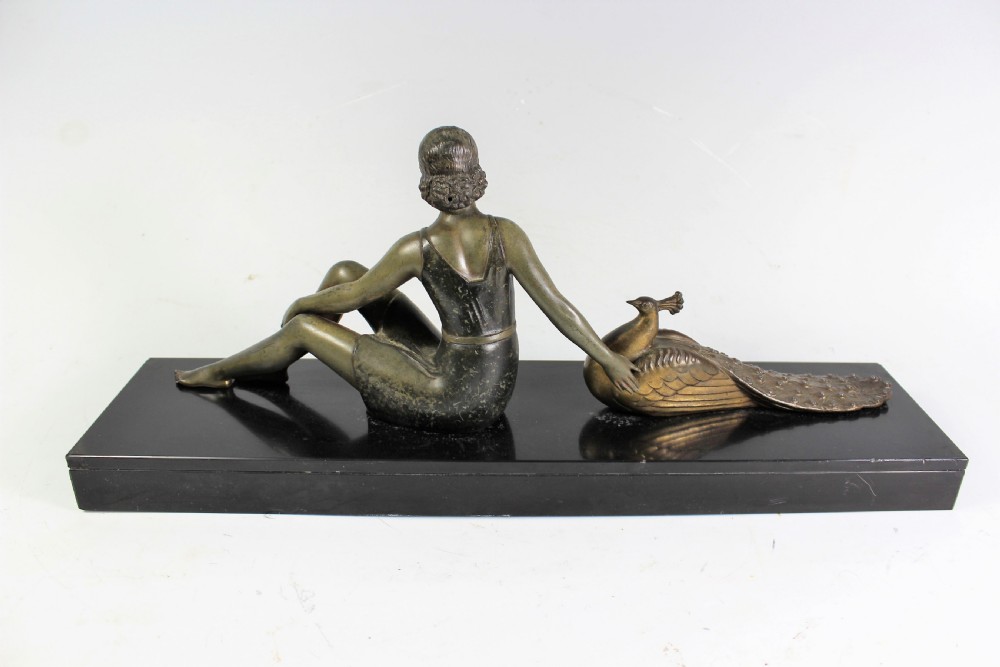 French Art deco Girl and Peacock c,1930 View III