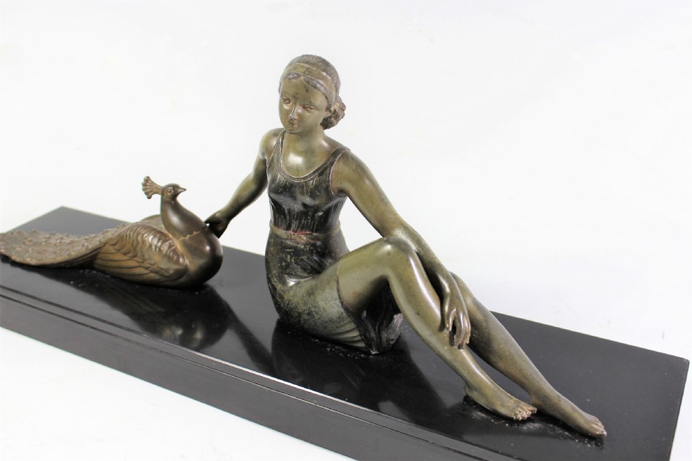 French Art deco Girl and Peacock c,1930 View IV