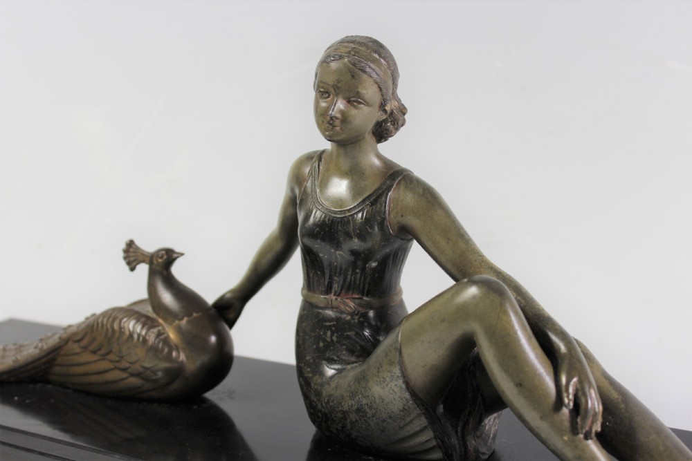 French Art deco Girl and Peacock c,1930 View V