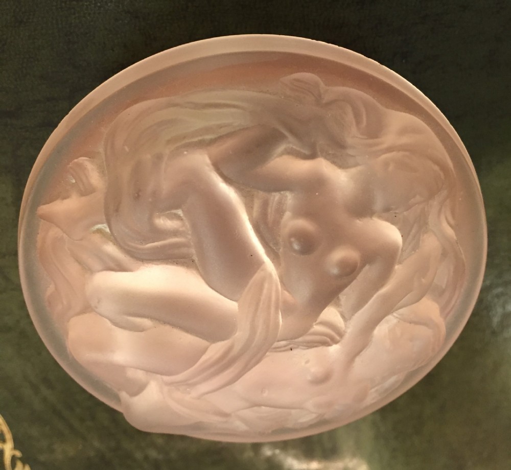 Pink French Art Deco Powder Dish with Nymphs c.1930