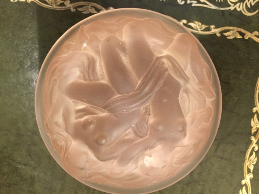 Pink French Art Deco Powder Dish with Nymphs c.1930 View II