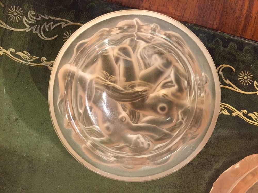 Pink French Art Deco Powder Dish with Nymphs c.1930 View V