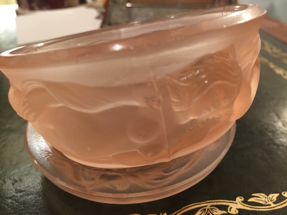 Pink French Art Deco Powder Dish with Nymphs c.1930 View VII